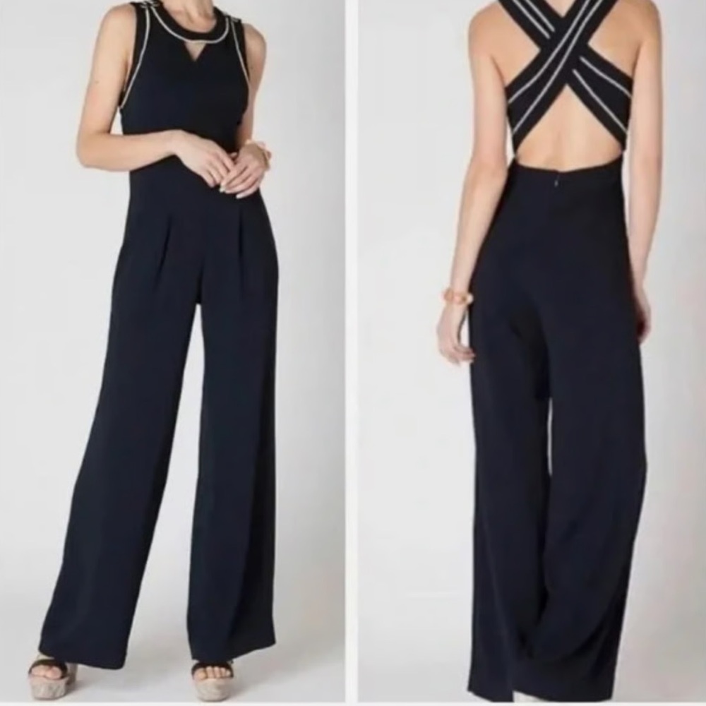 Anthropologie Cartonnier Wide Leg Jumpsuit in Navy Sz 6 Nautical Aviator Style